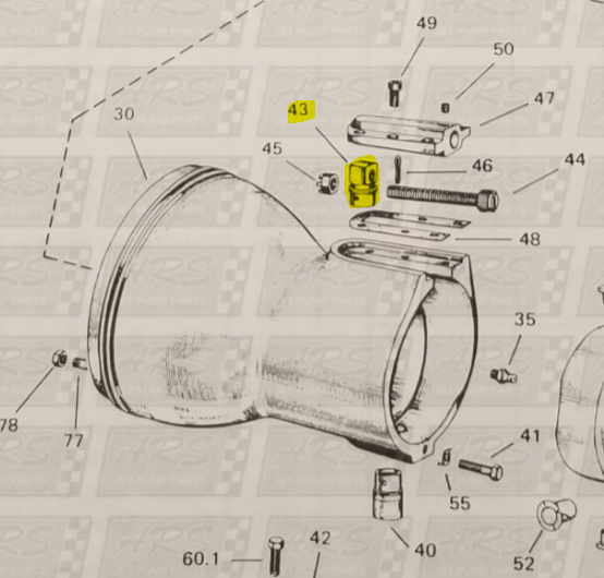 Trim Pivot Assembly fits Golden Eagle Jacuzzi Jet Drive  — Fig. No. 43